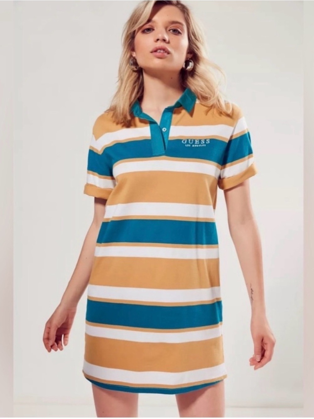 GUESS collab w Urban Outfitters Striped Polo Mini Dress, cure colors! Sz S, guc